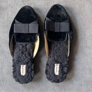 Birdies Black Phoebe Faux Fur Bow Velvet Slipper Mule Flats Size 7.5